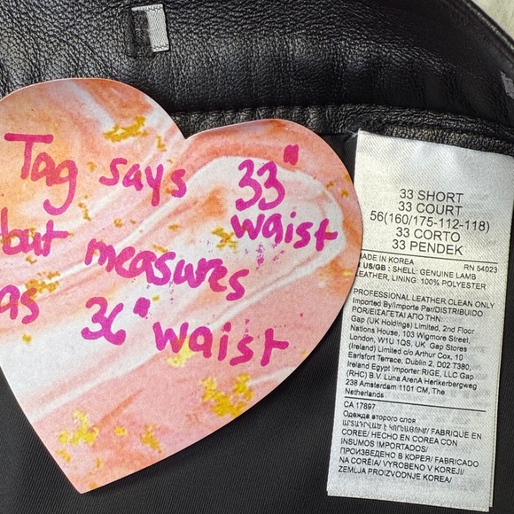 BananaRepublic Lamb Leather High Rise Straight Pant Black Actual 36” 33x25 Short - Picture 8 of 17